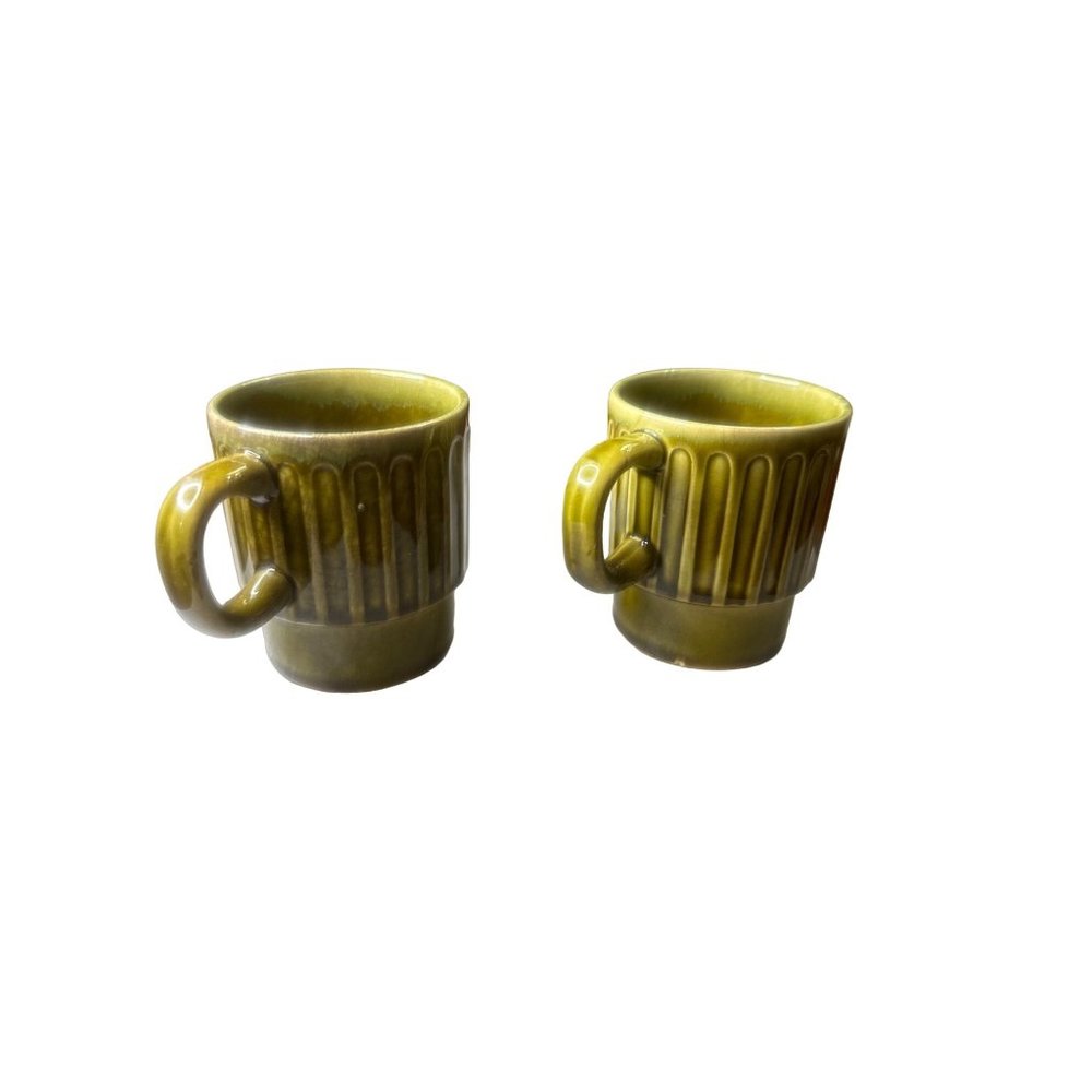 VTG Green Drip Glaze Japan Coffee Mugs